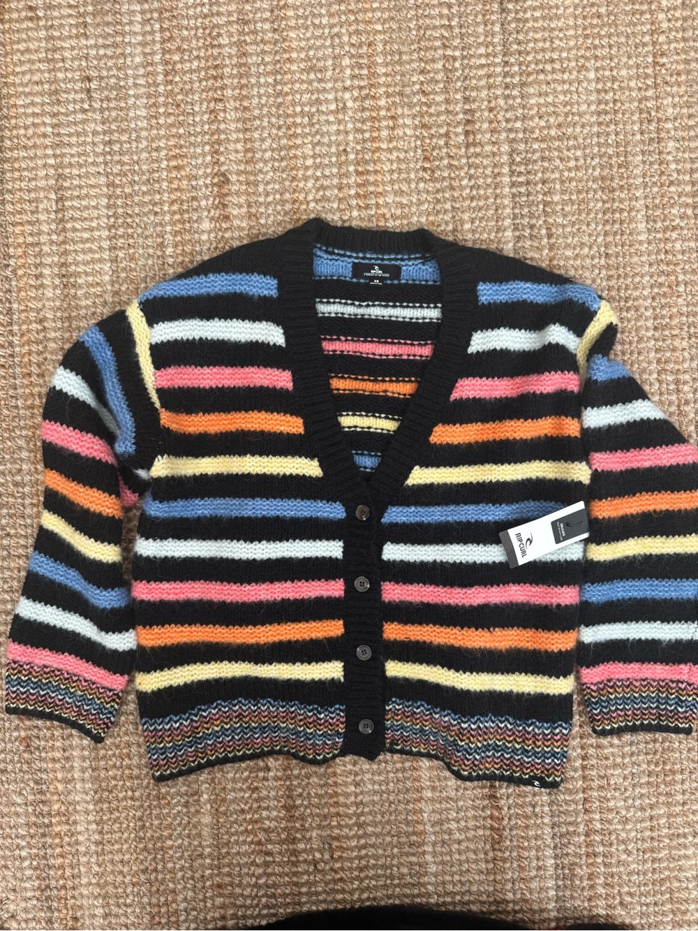 Rip Curl Black and Light Blue Striped Knit Sweater